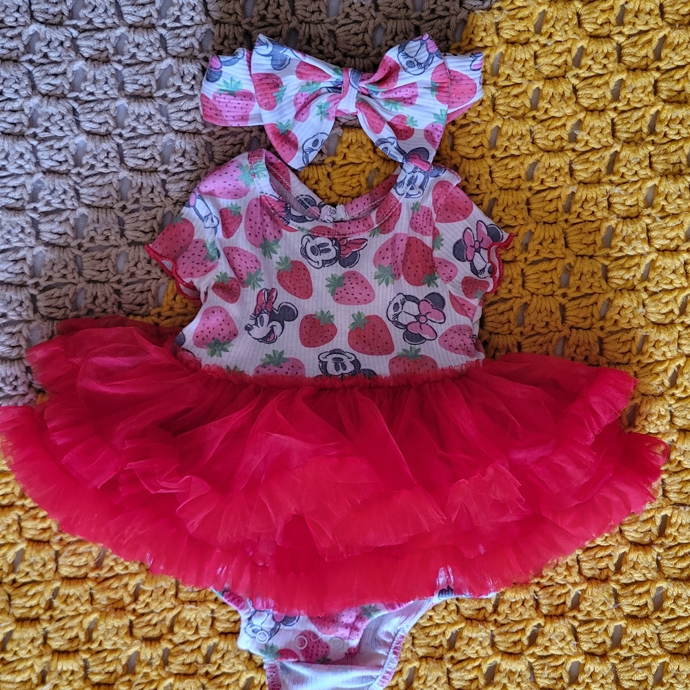 Strawberry Minnie Baby Dress with Red Tulle Skirt and Bow